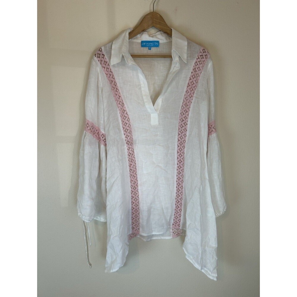A Mere Co Linen Beach Dress Aquamarine Beach Tunic Cover Up Women’s Size M